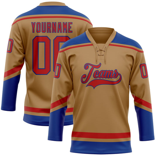 Custom Old Gold Red-Royal Hockey Lace Neck Jersey - Main View