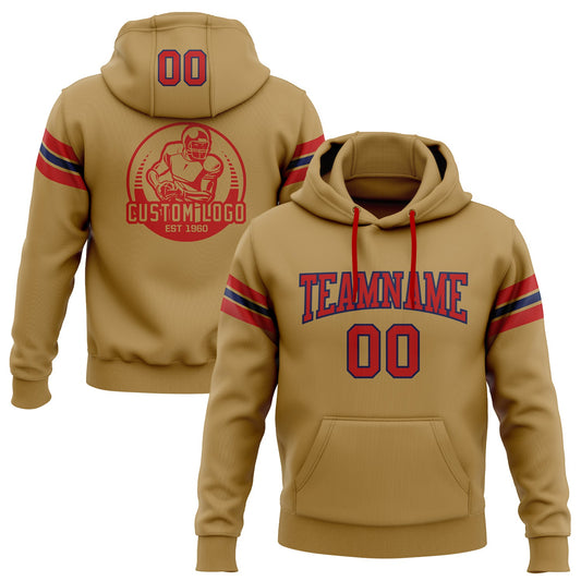 Custom Stitched Old Gold Red-Navy Football Pullover Sweatshirt Hoodie - Main View