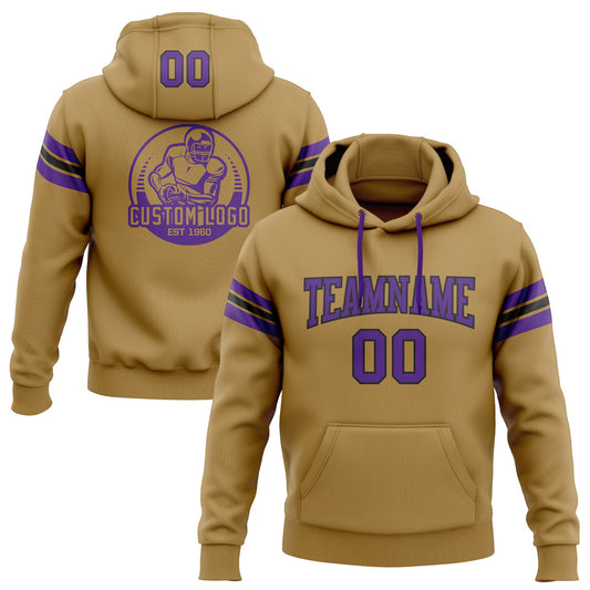 Custom Stitched Old Gold Purple-Black Football Pullover Sweatshirt Hoodie - Main View