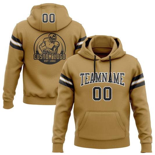 Custom Stitched Old Gold Black-White Football Pullover Sweatshirt Hoodie - Main View