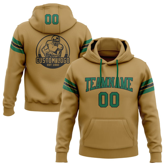 Custom Stitched Old Gold Kelly Green-Black Football Pullover Sweatshirt Hoodie - Main View