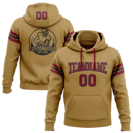 Custom Stitched Old Gold Crimson-Black Football Pullover Sweatshirt Hoodie - Main View