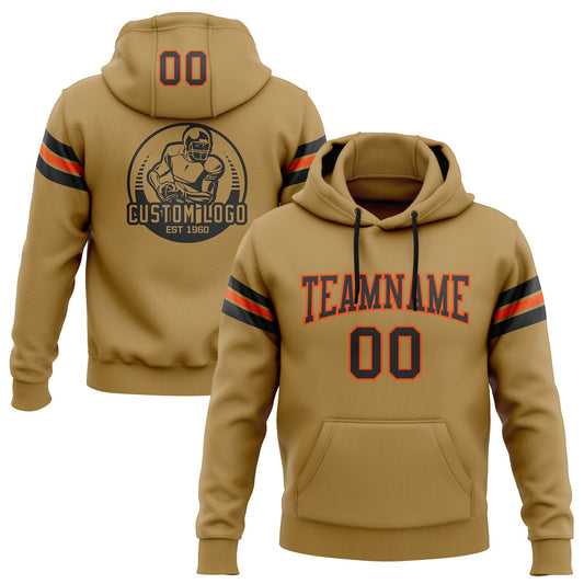 Custom Stitched Old Gold Black-Orange Football Pullover Sweatshirt Hoodie - Main View