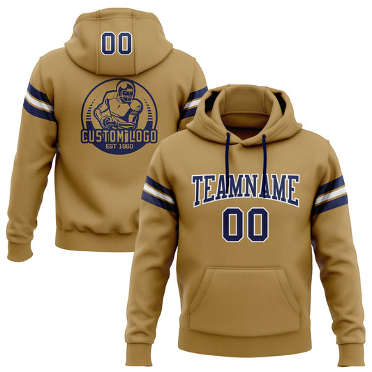 Custom Stitched Old Gold Navy-White Football Pullover Sweatshirt Hoodie - Main View