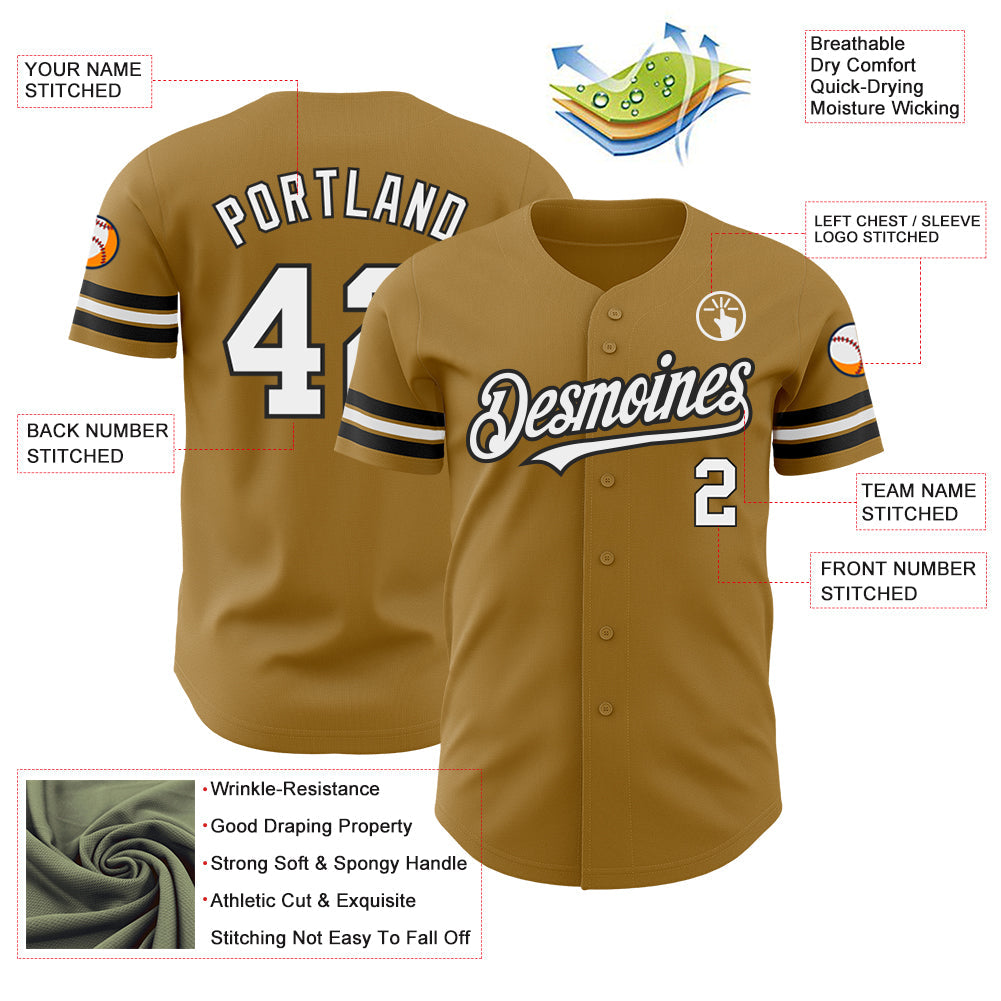 Custom Old Gold White-Black Authentic Baseball Jersey view 3