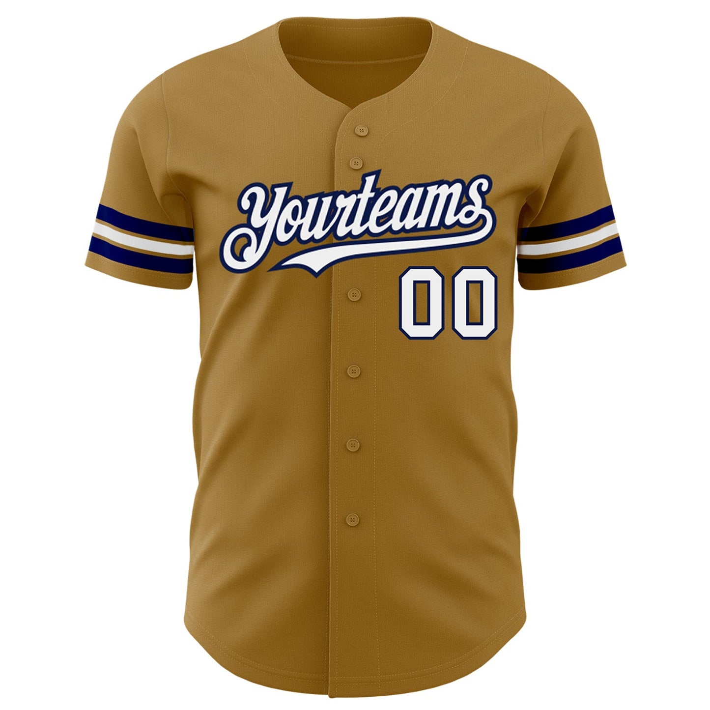 Custom Old Gold White-Navy Authentic Baseball Jersey view 2