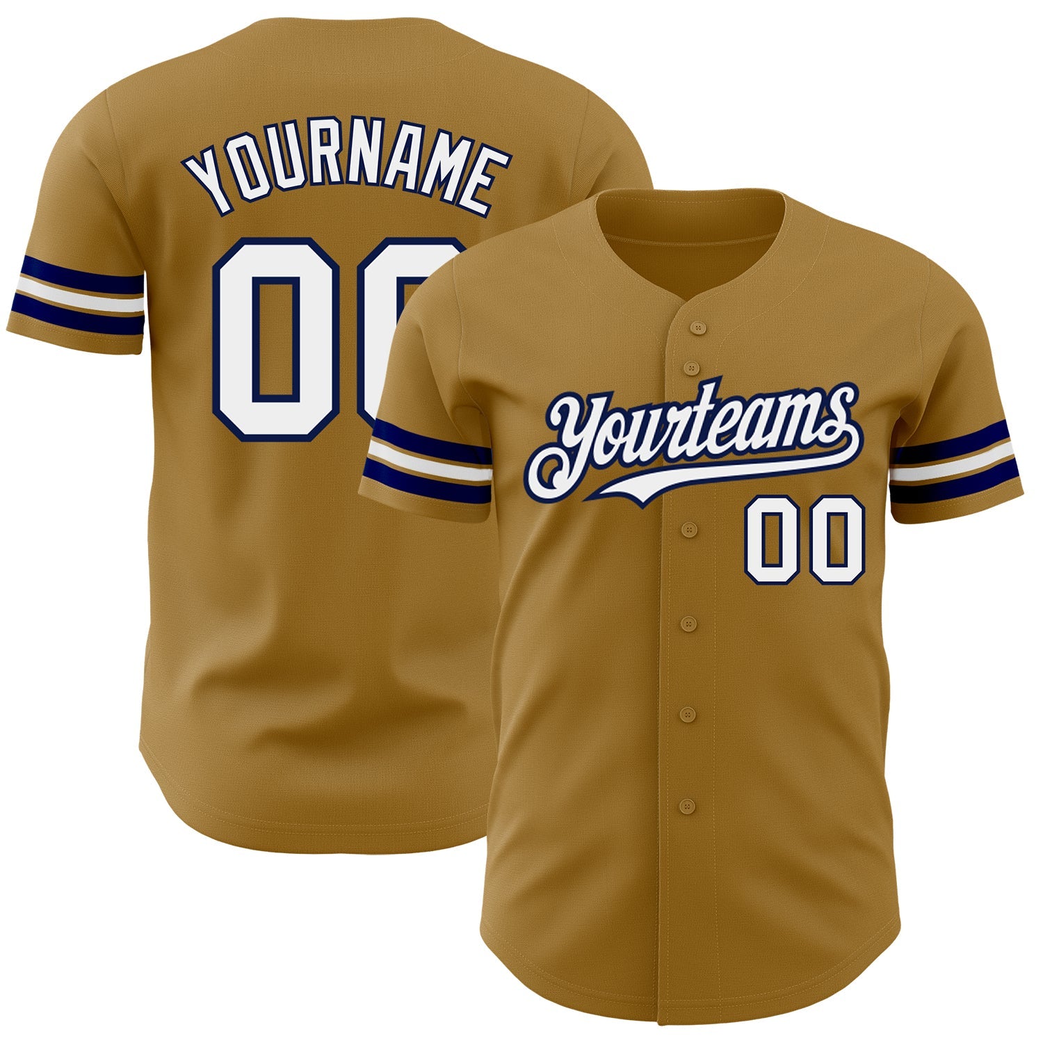 Custom Old Gold White-Navy Authentic Baseball Jersey - Main View