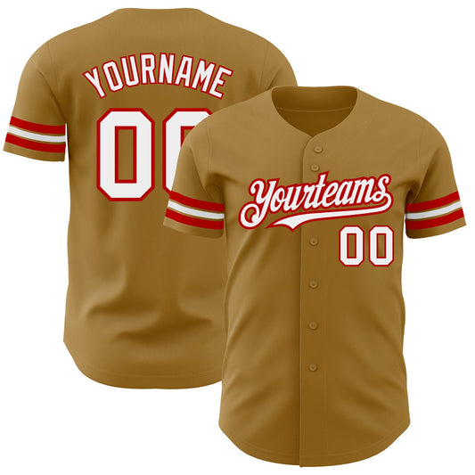 Custom Old Gold White-Red Authentic Baseball Jersey - Main View