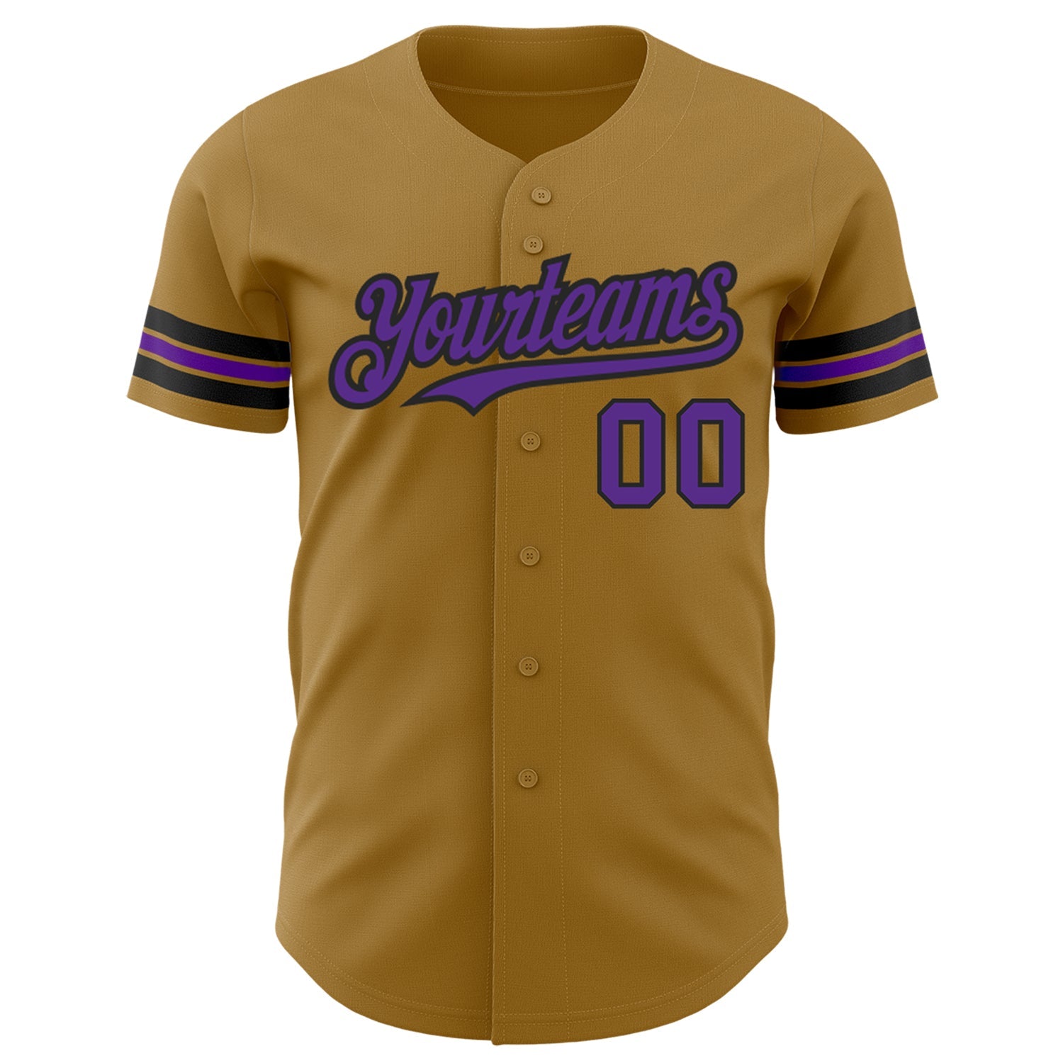 Custom Old Gold Purple-Black Authentic Baseball Jersey view 2