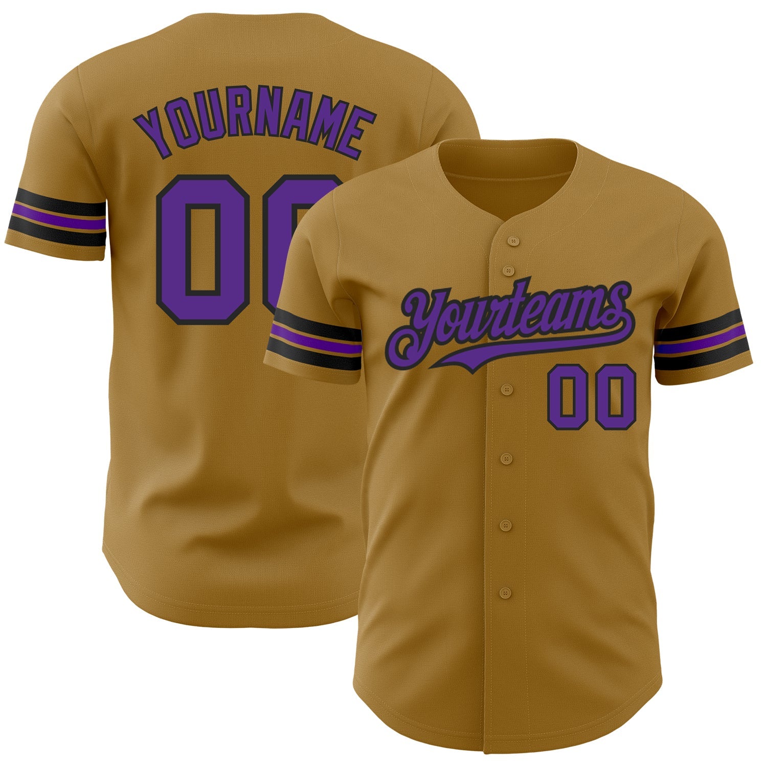 Custom Old Gold Purple-Black Authentic Baseball Jersey - Main View