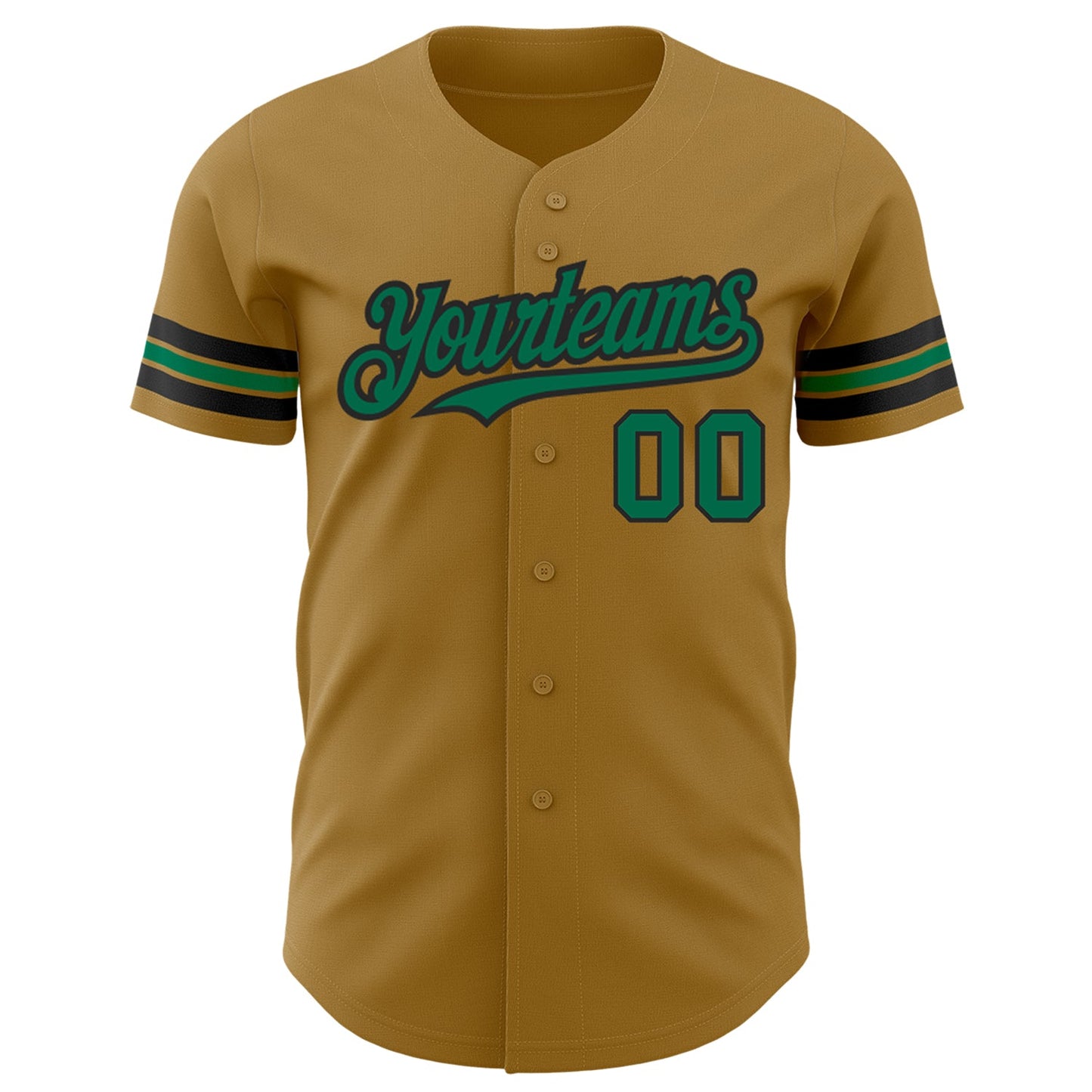 Custom Old Gold Kelly Green-Black Authentic Baseball Jersey view 2