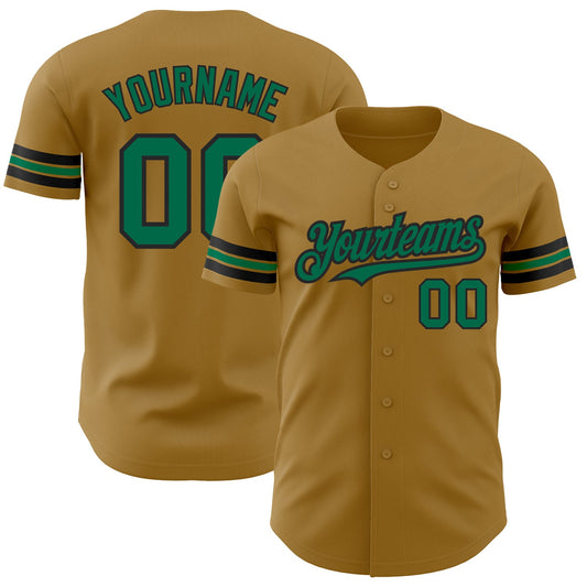 Custom Old Gold Kelly Green-Black Authentic Baseball Jersey - Main View