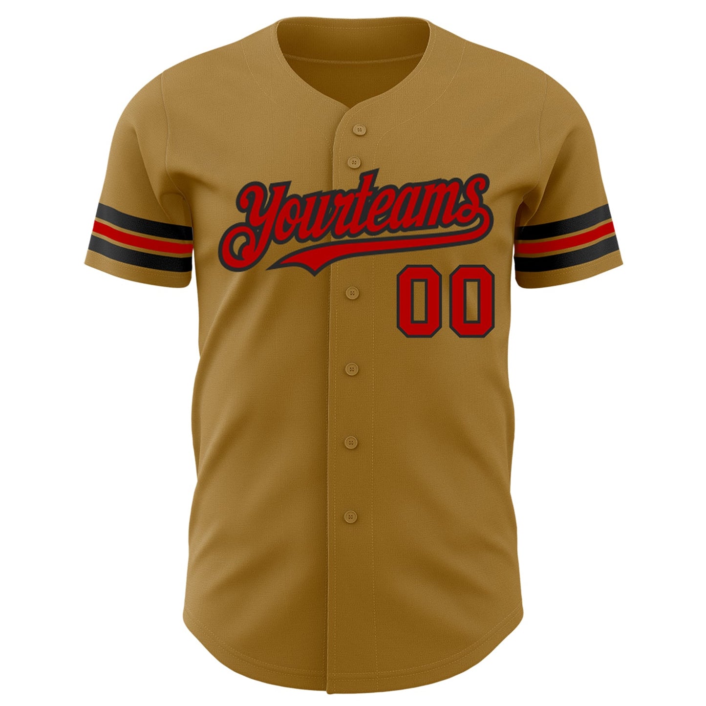 Custom Old Gold Red-Black Authentic Baseball Jersey view 2