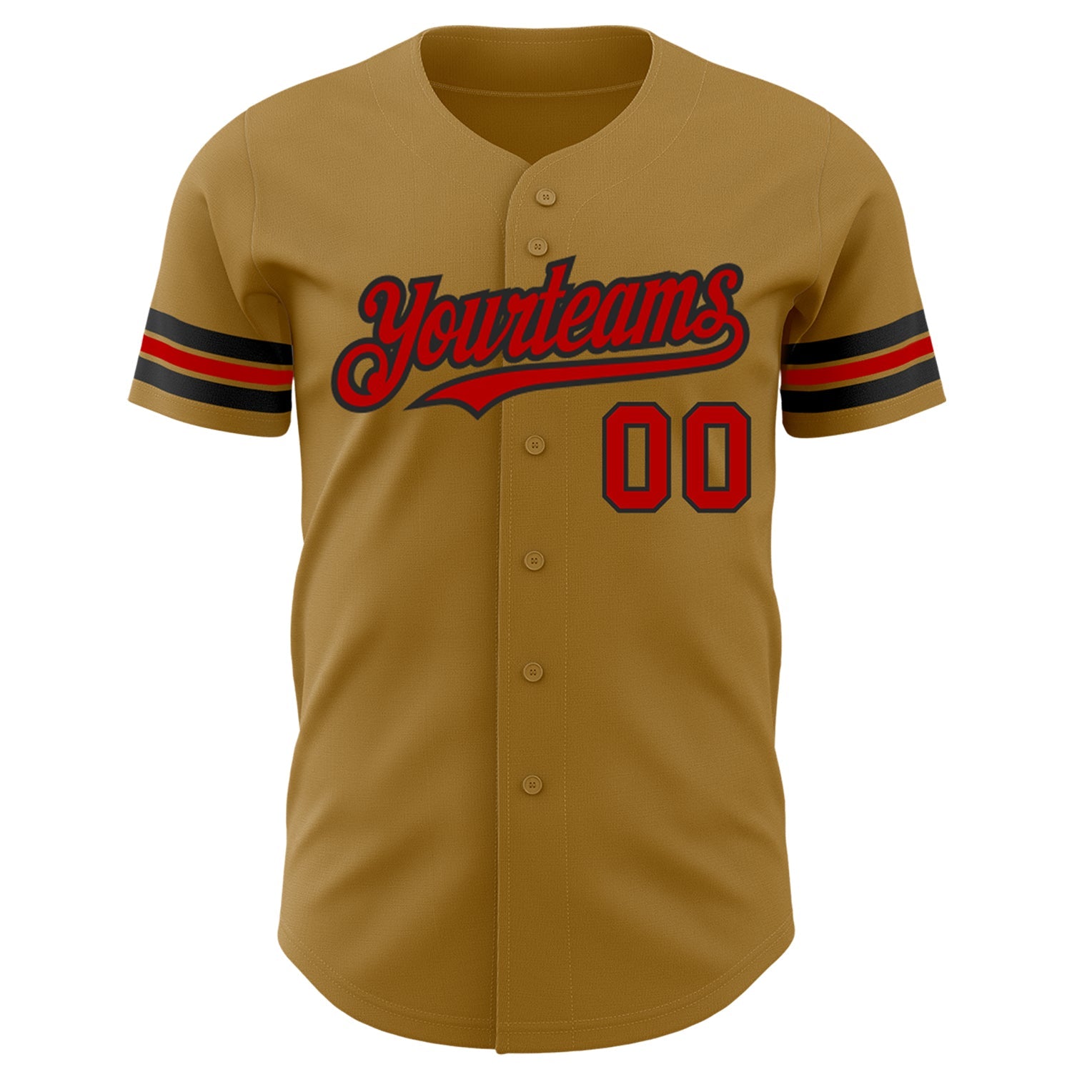 Custom Old Gold Red-Black Authentic Baseball Jersey view 2