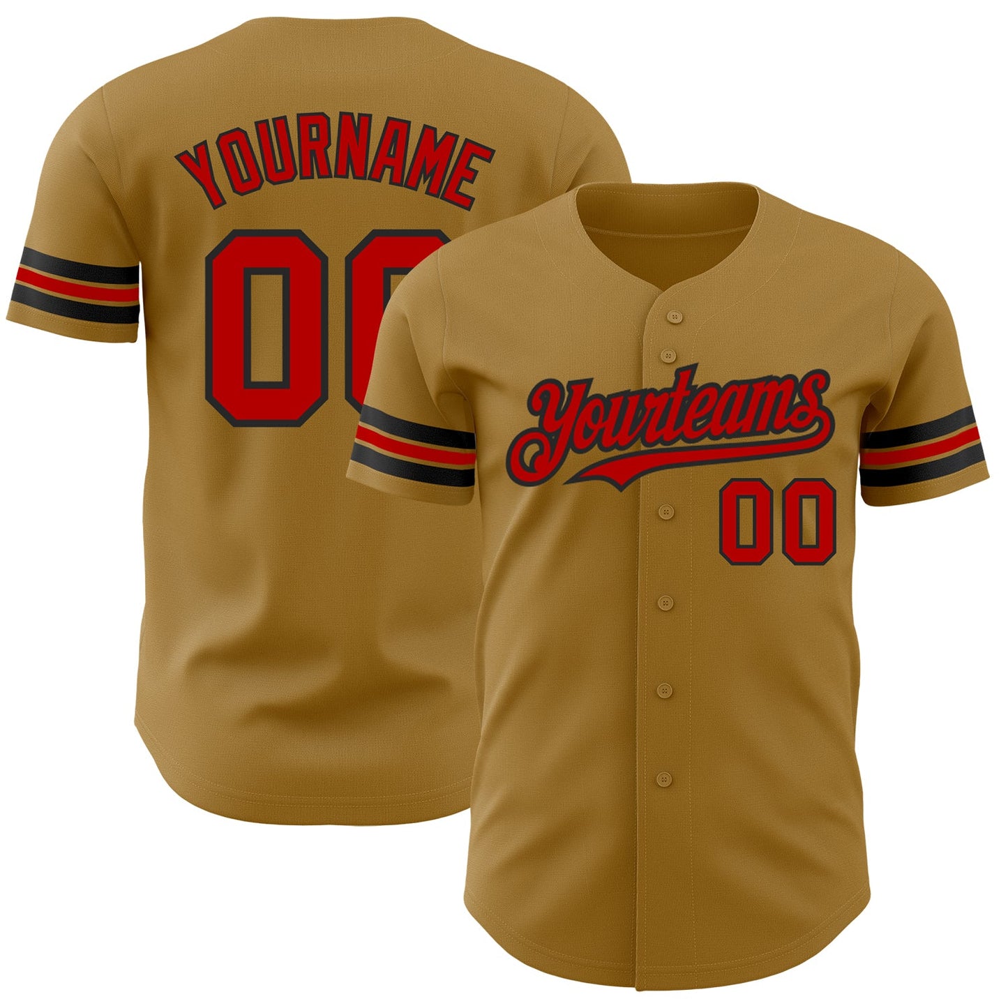Custom Old Gold Red-Black Authentic Baseball Jersey - Main View