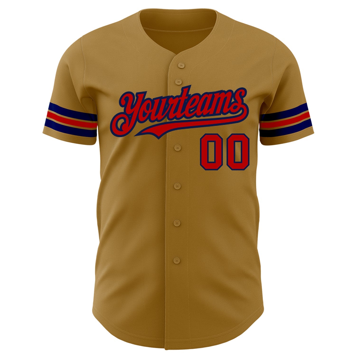 Custom Old Gold Red-Navy Authentic Baseball Jersey view 2