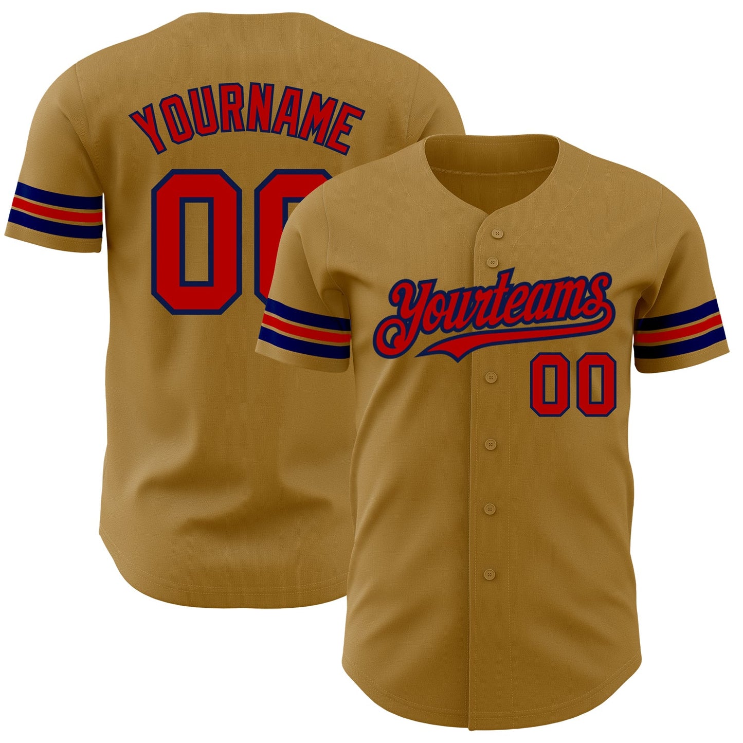 Custom Old Gold Red-Navy Authentic Baseball Jersey - Main View