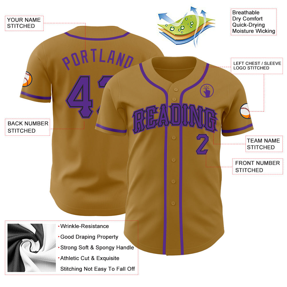 Custom Old Gold Purple-Black Authentic Baseball Jersey view 3
