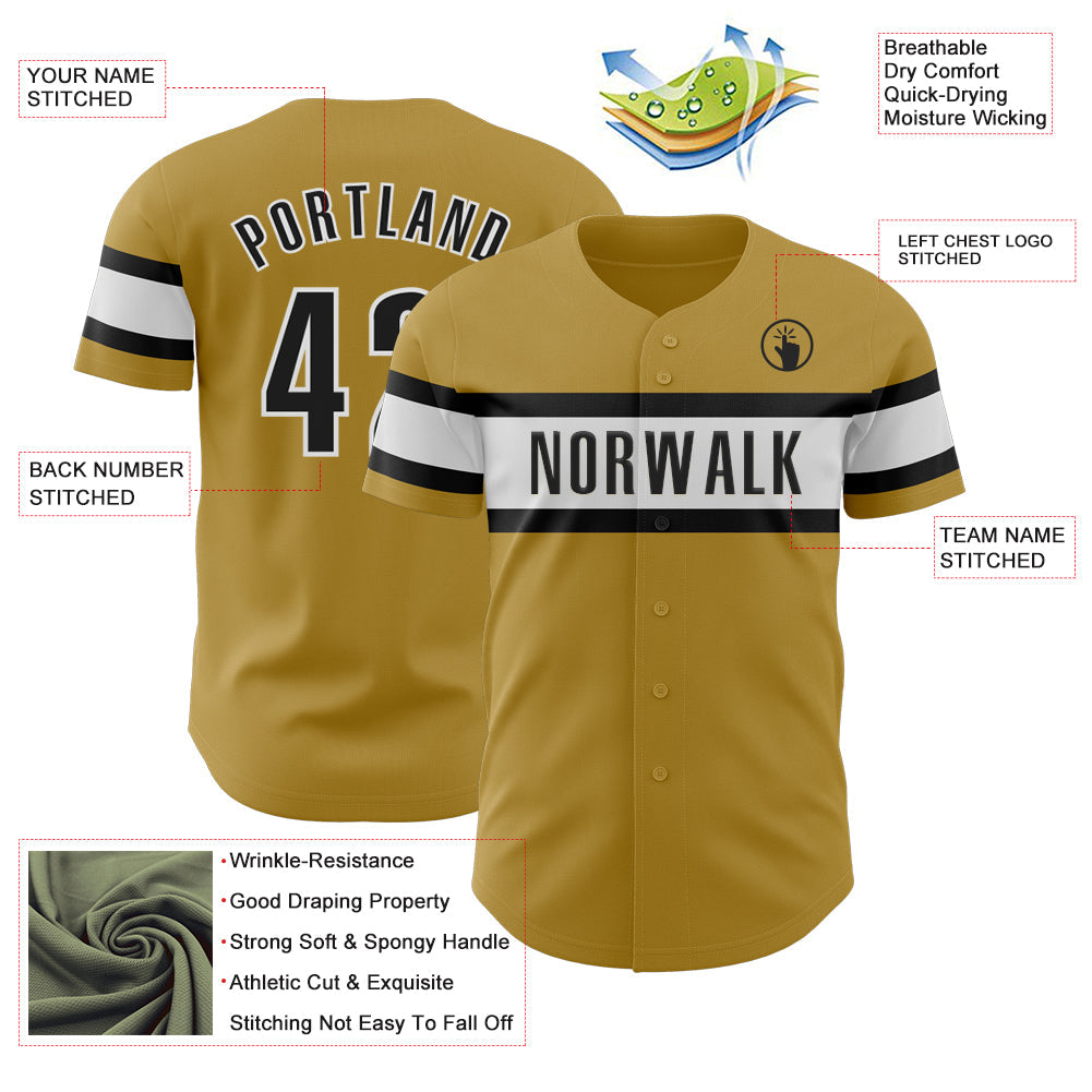 Custom Old Gold Black-White Authentic Baseball Jersey view 3