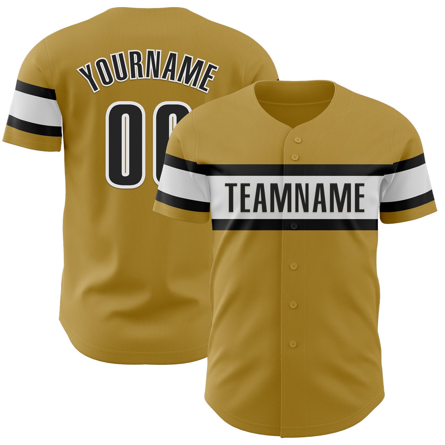 Custom Old Gold Black-White Authentic Baseball Jersey - Main View