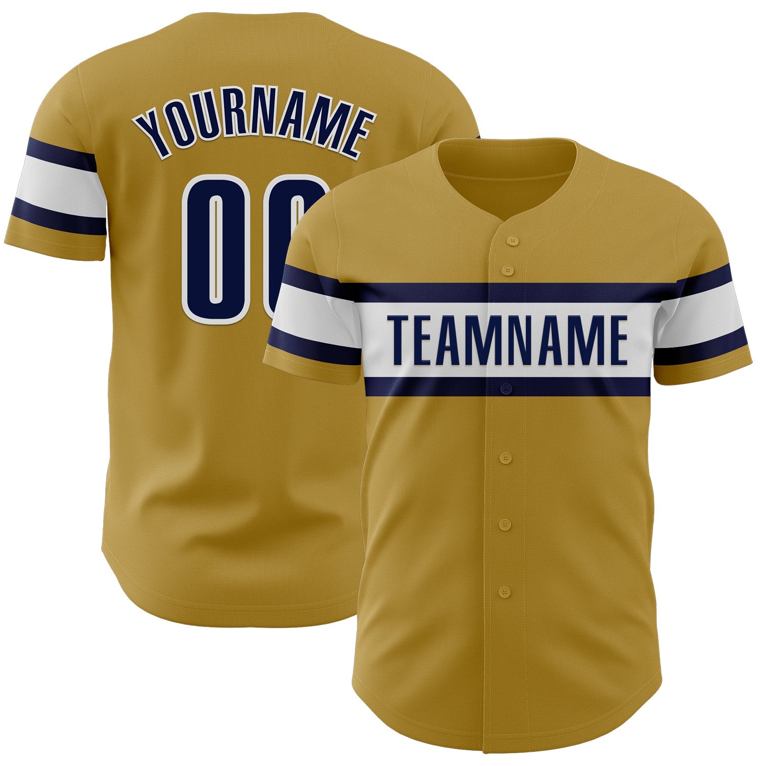 Custom Old Gold Navy-White Authentic Baseball Jersey - Main View