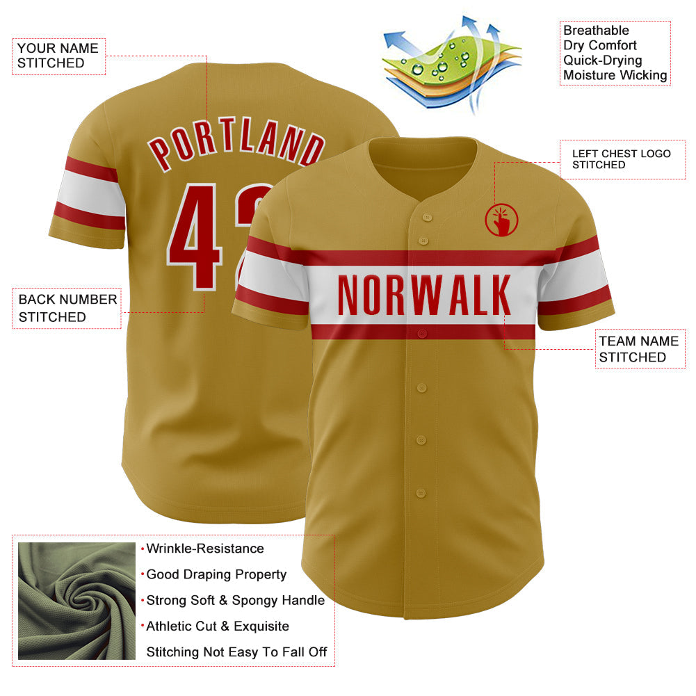 Custom Old Gold Red-White Authentic Baseball Jersey view 3