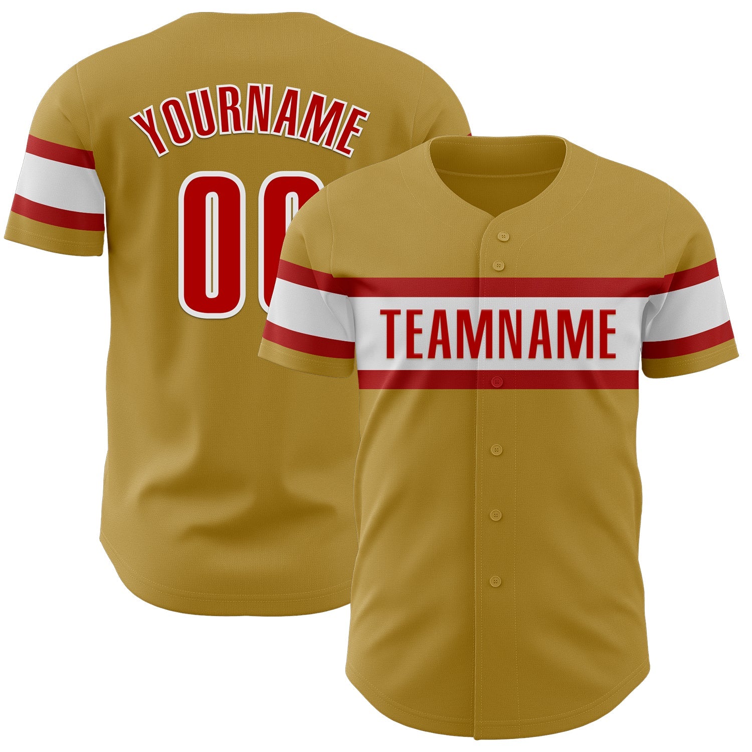 Custom Old Gold Red-White Authentic Baseball Jersey - Main View