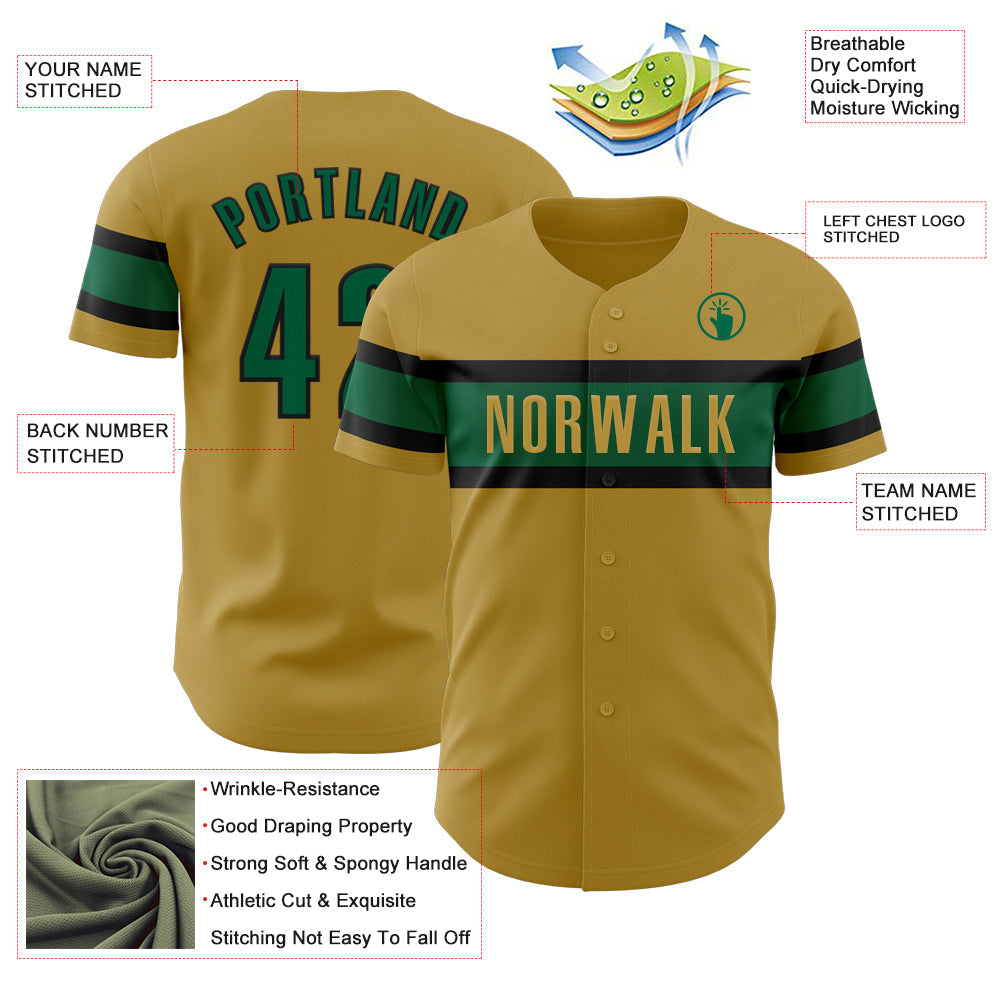 Custom Old Gold Kelly Green-Black Authentic Baseball Jersey view 3