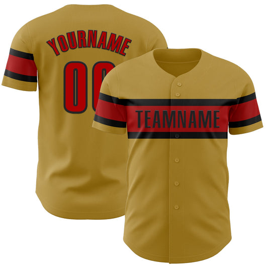 Custom Old Gold Red-Black Authentic Baseball Jersey - Main View