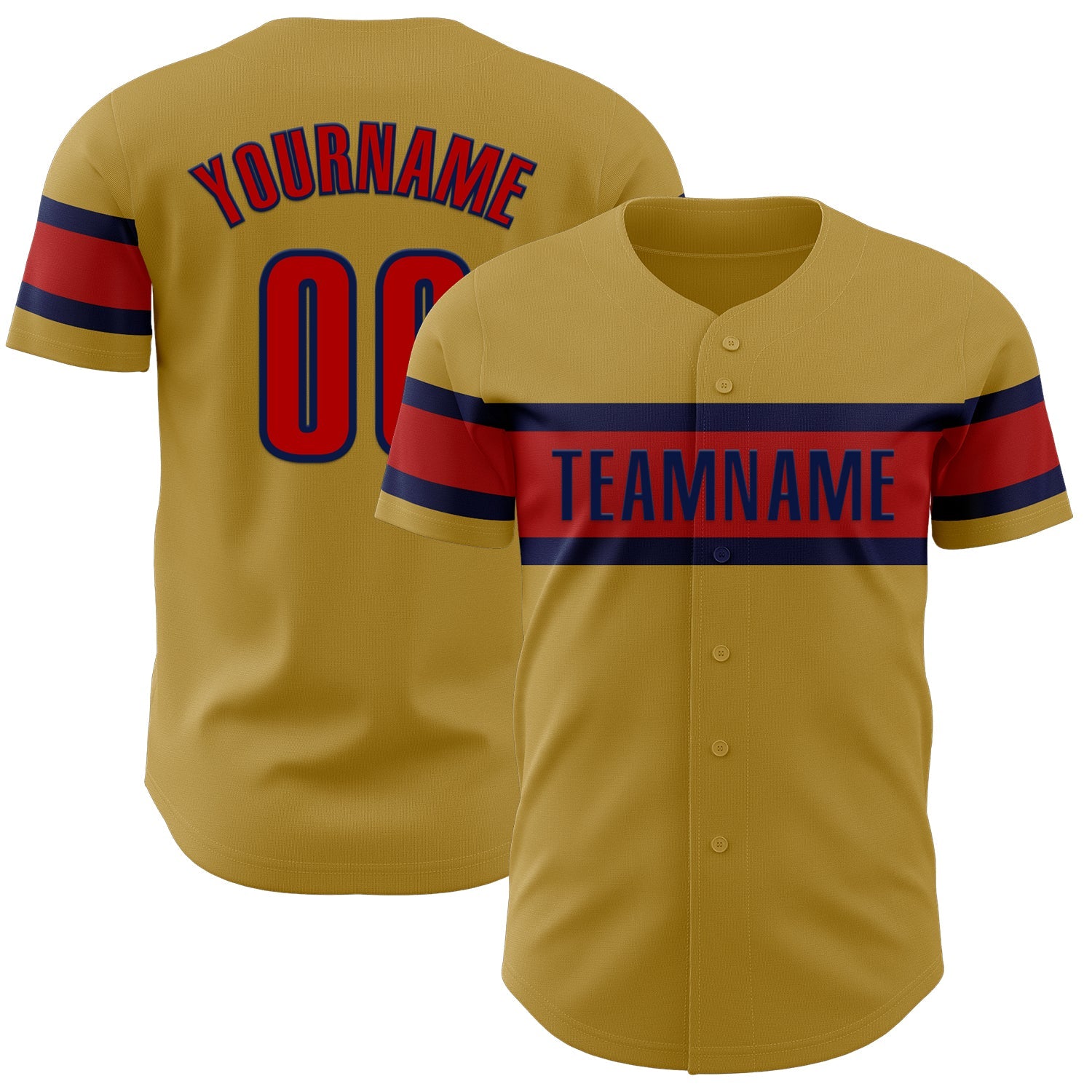 Custom Old Gold Red-Navy Authentic Baseball Jersey - Main View