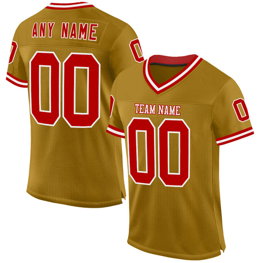 Custom Old Gold Red-White Mesh Authentic Throwback Football Jersey - Main View