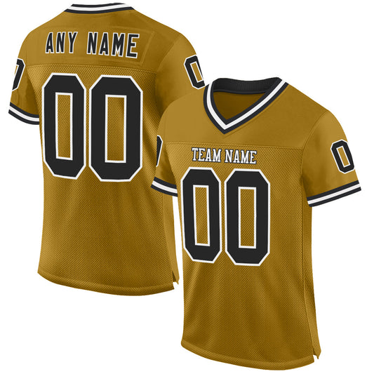Custom Old Gold Black-White Mesh Authentic Throwback Football Jersey - Main View