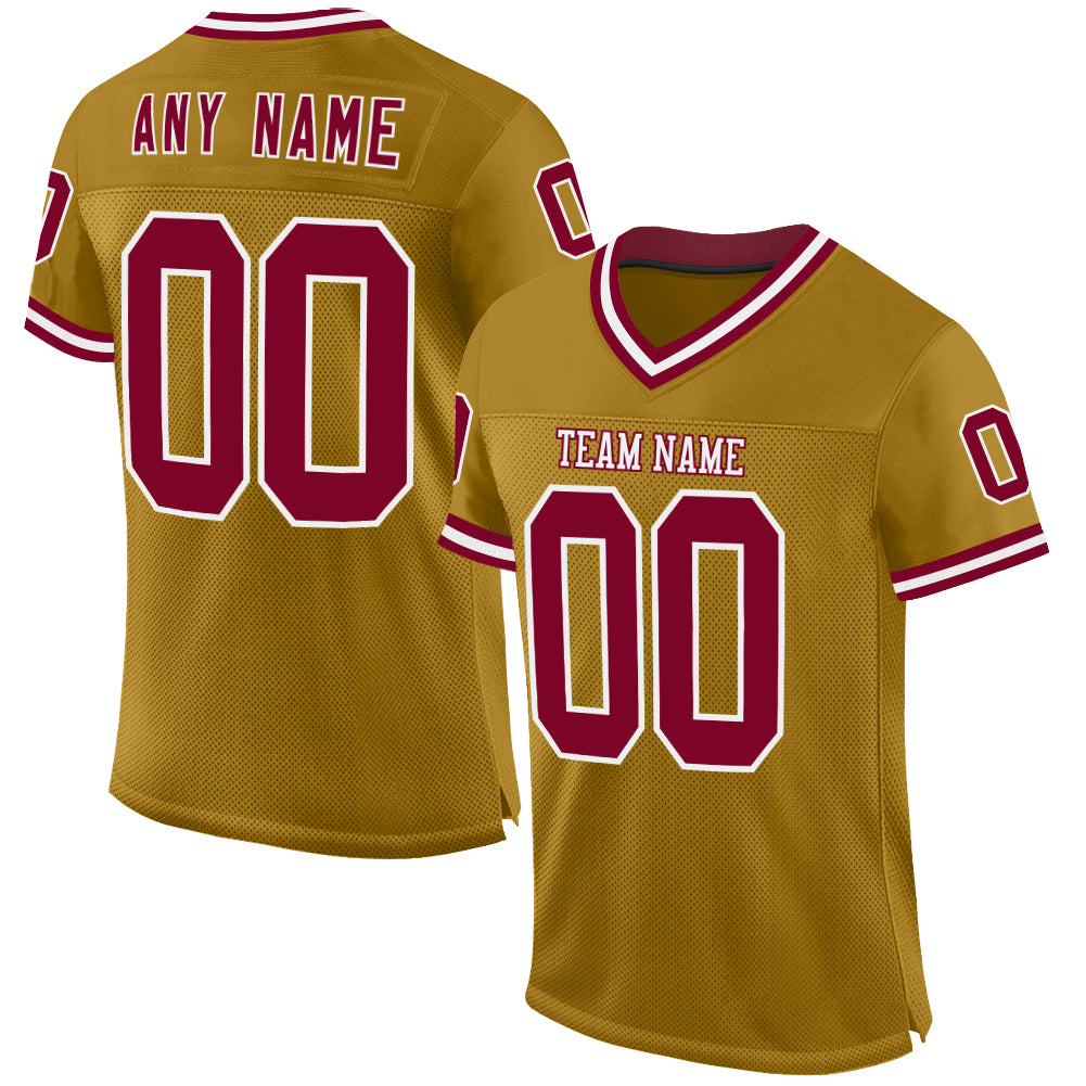 Custom Old Gold Maroon-White Mesh Authentic Throwback Football Jersey - Main View