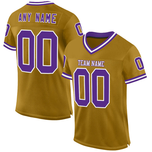 Custom Old Gold Purple-White Mesh Authentic Throwback Football Jersey - Main View
