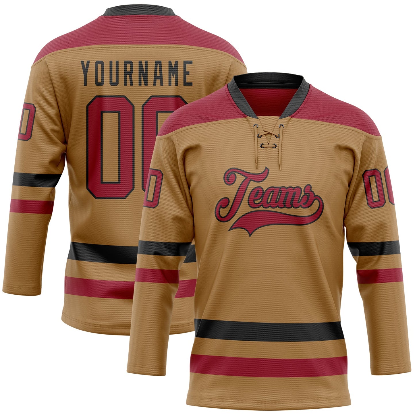 Custom Old Gold Cardinal-Black Hockey Lace Neck Jersey - Main View