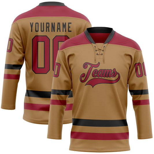 Custom Old Gold Cardinal-Black Hockey Lace Neck Jersey - Main View