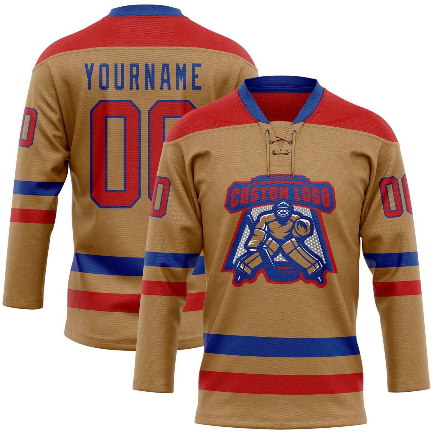 Custom Old Gold Red-Royal Hockey Lace Neck Jersey view 2