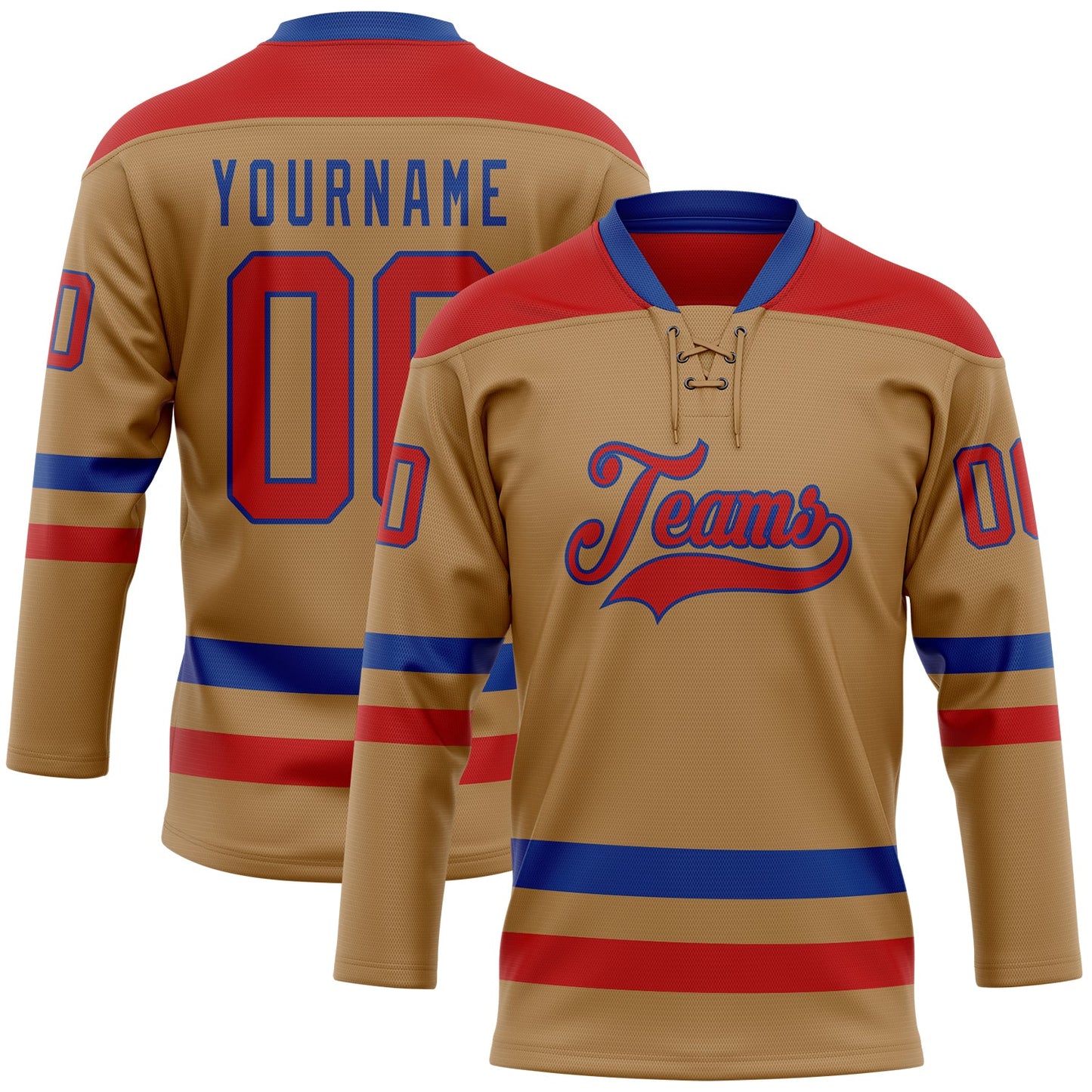 Custom Old Gold Red-Royal Hockey Lace Neck Jersey - Main View