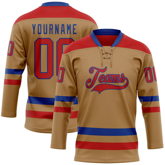 Custom Old Gold Red-Royal Hockey Lace Neck Jersey - Main View