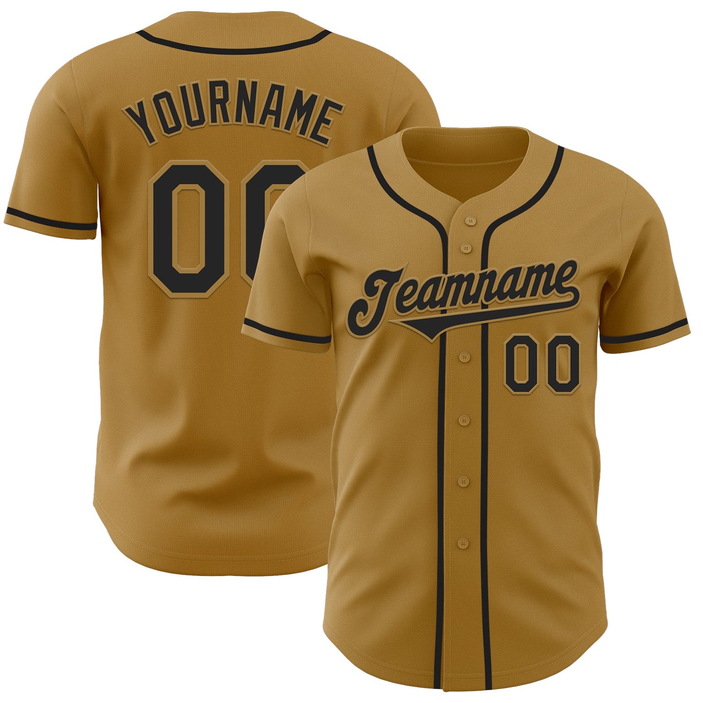 Custom Old Gold Black Authentic Baseball Jersey - Main View