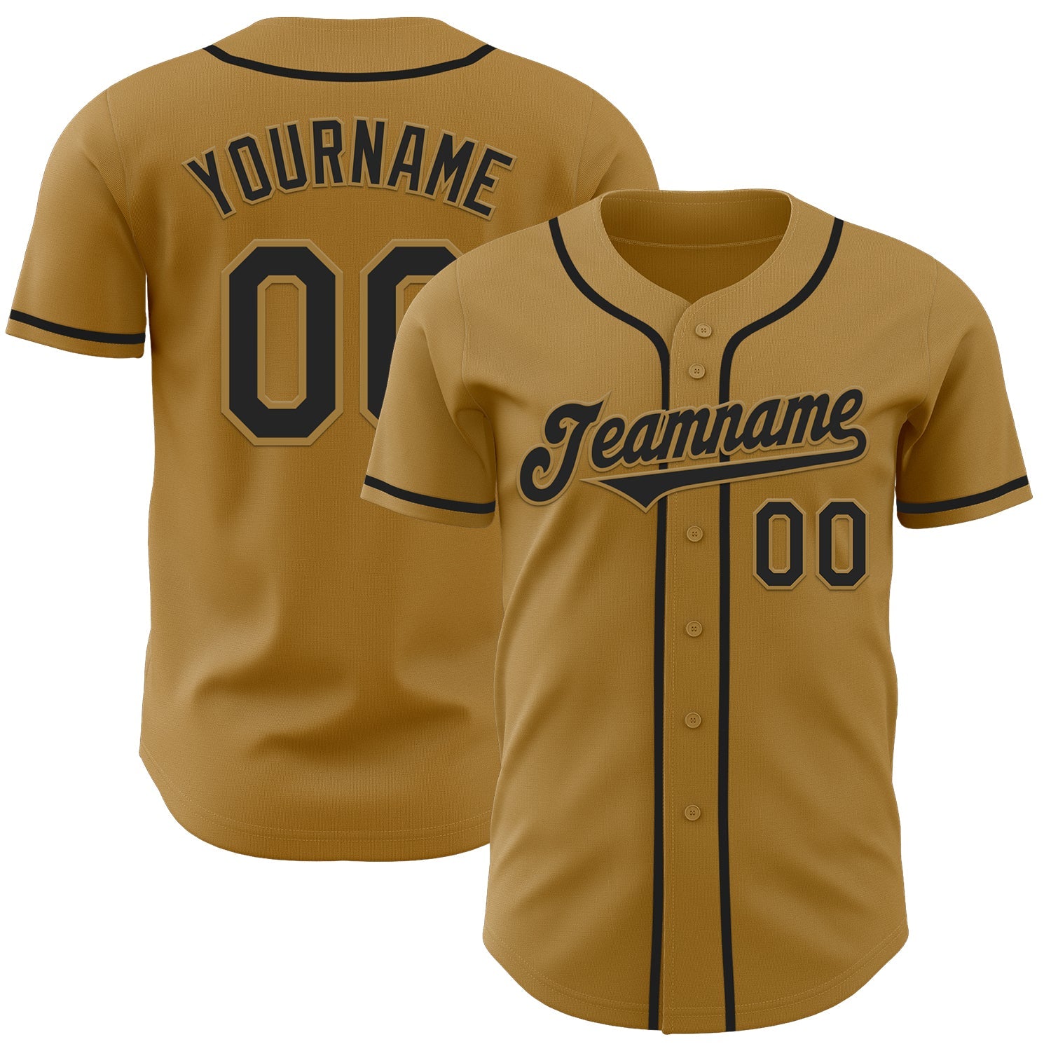 Custom Old Gold Black Authentic Baseball Jersey - Main View