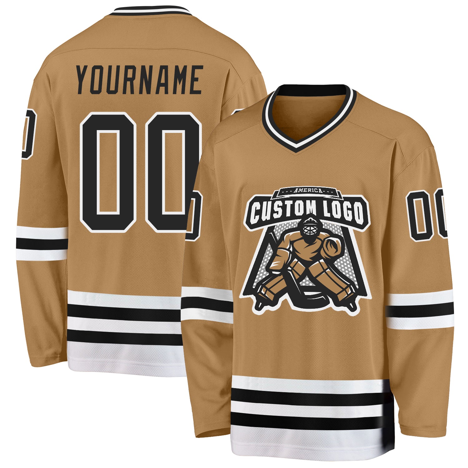 Custom Old Gold Black-White Hockey Jersey view 2