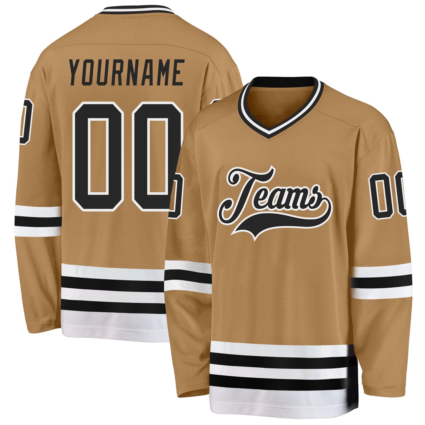 Custom Old Gold Black-White Hockey Jersey - Main View