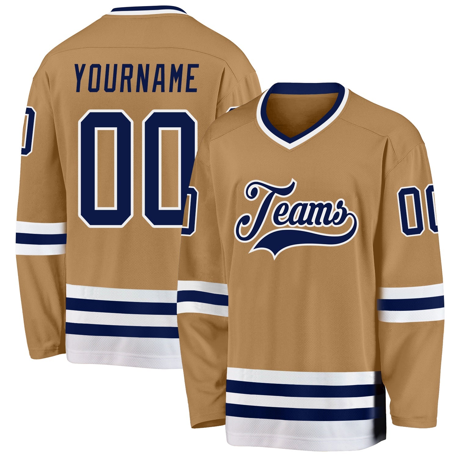 Custom Old Gold Navy-White Hockey Jersey - Main View