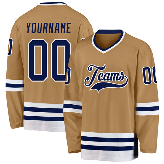 Custom Old Gold Navy-White Hockey Jersey - Main View