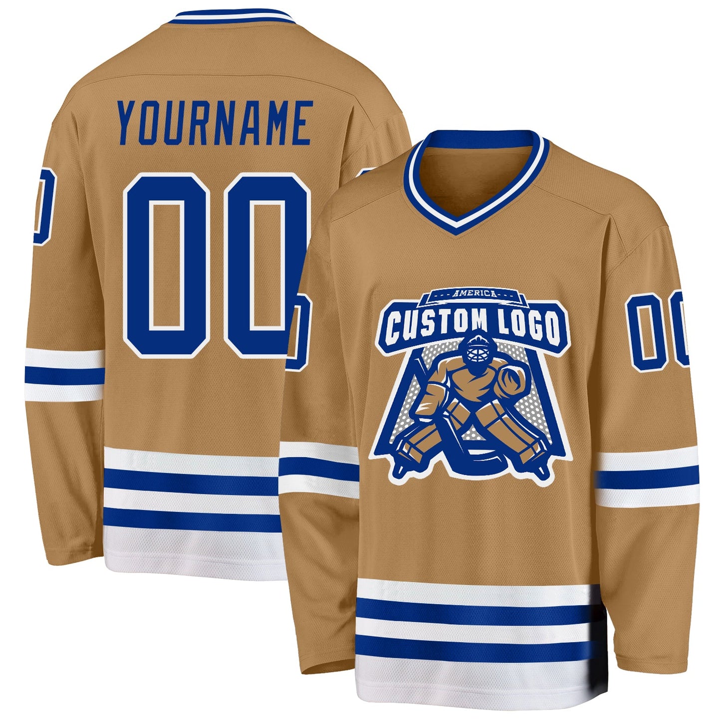 Custom Old Gold Royal-White Hockey Jersey view 2
