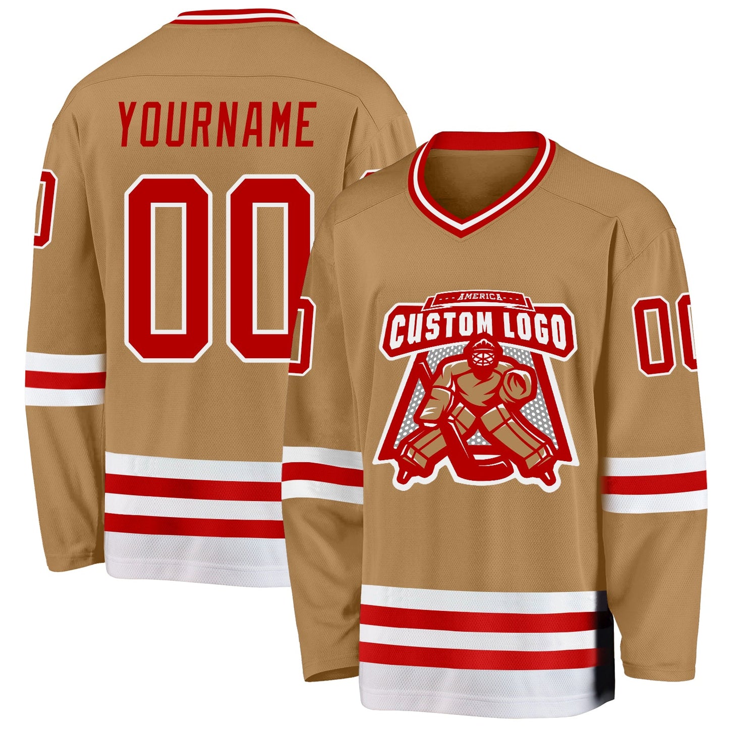 Custom Old Gold Red-White Hockey Jersey view 2