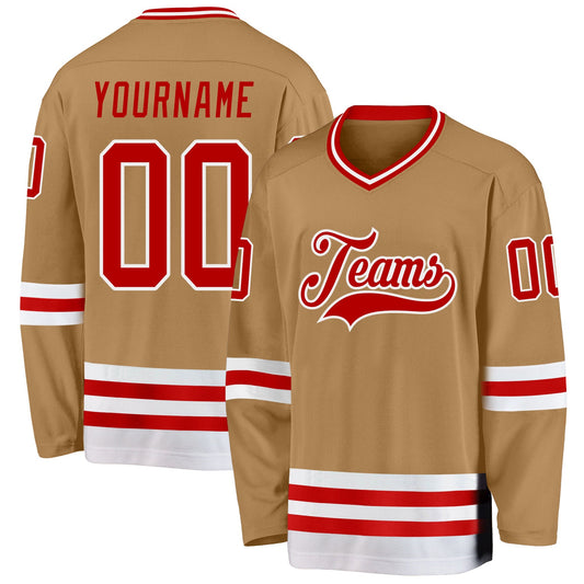 Custom Old Gold Red-White Hockey Jersey - Main View
