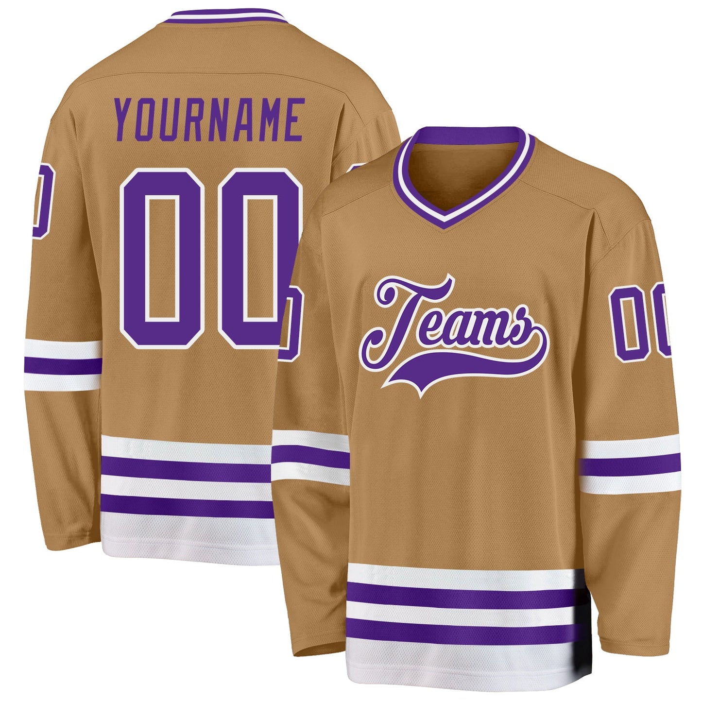 Custom Old Gold Purple-White Hockey Jersey - Main View