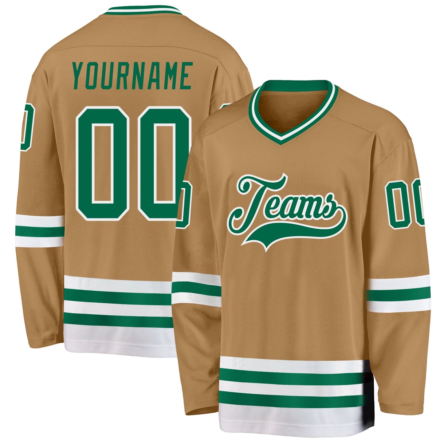 Custom Old Gold Kelly Green-White Hockey Jersey - Main View